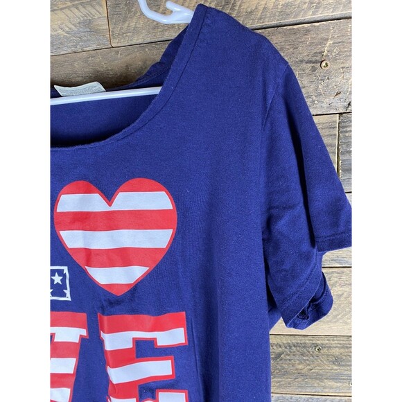 Bobbie Brooks Women's Navy Blue 2X Cotton Patriotic LOVE Top - Picture 3 of 9